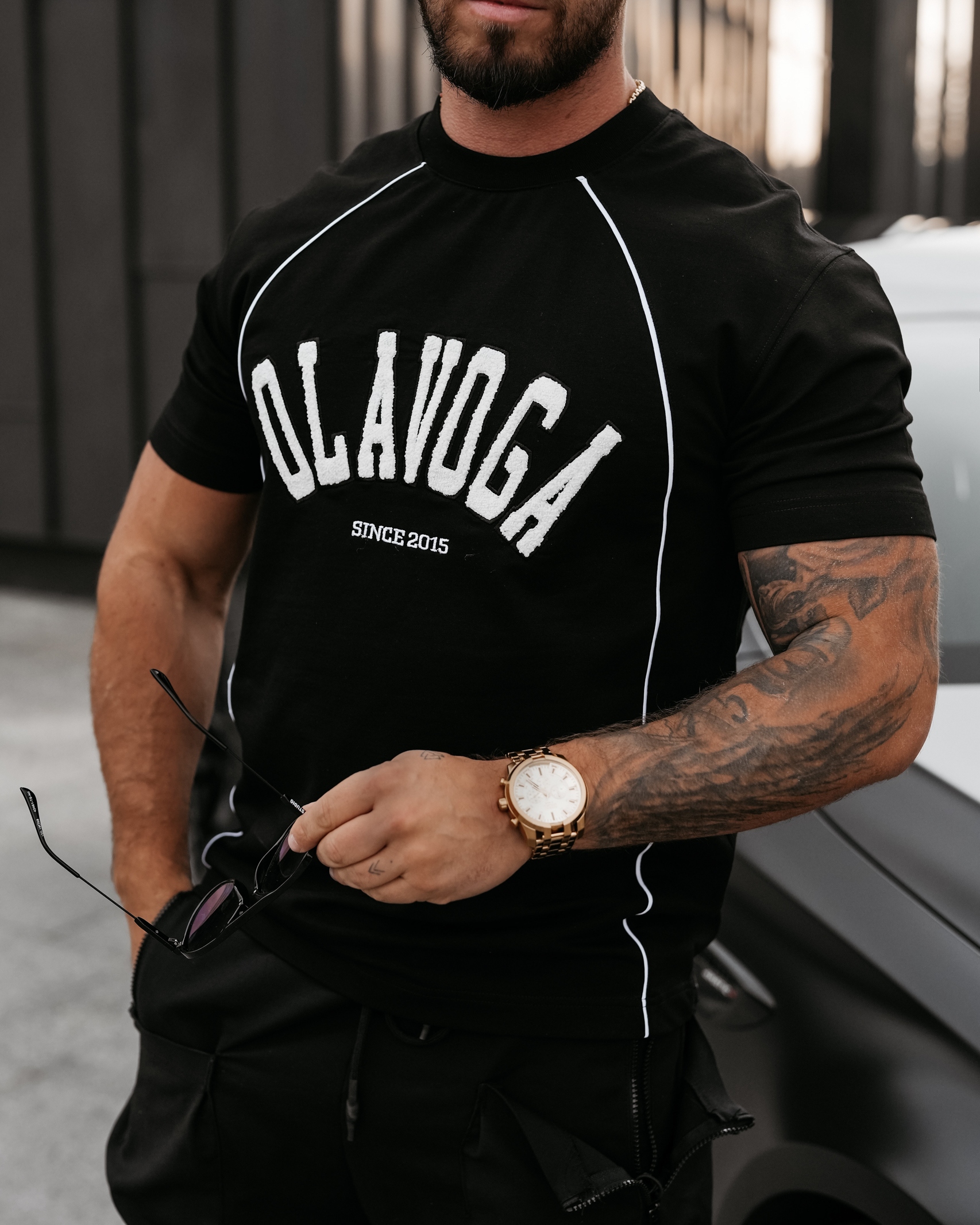 T-shirt męski z lampasami GORDON OLAVOGA czarny