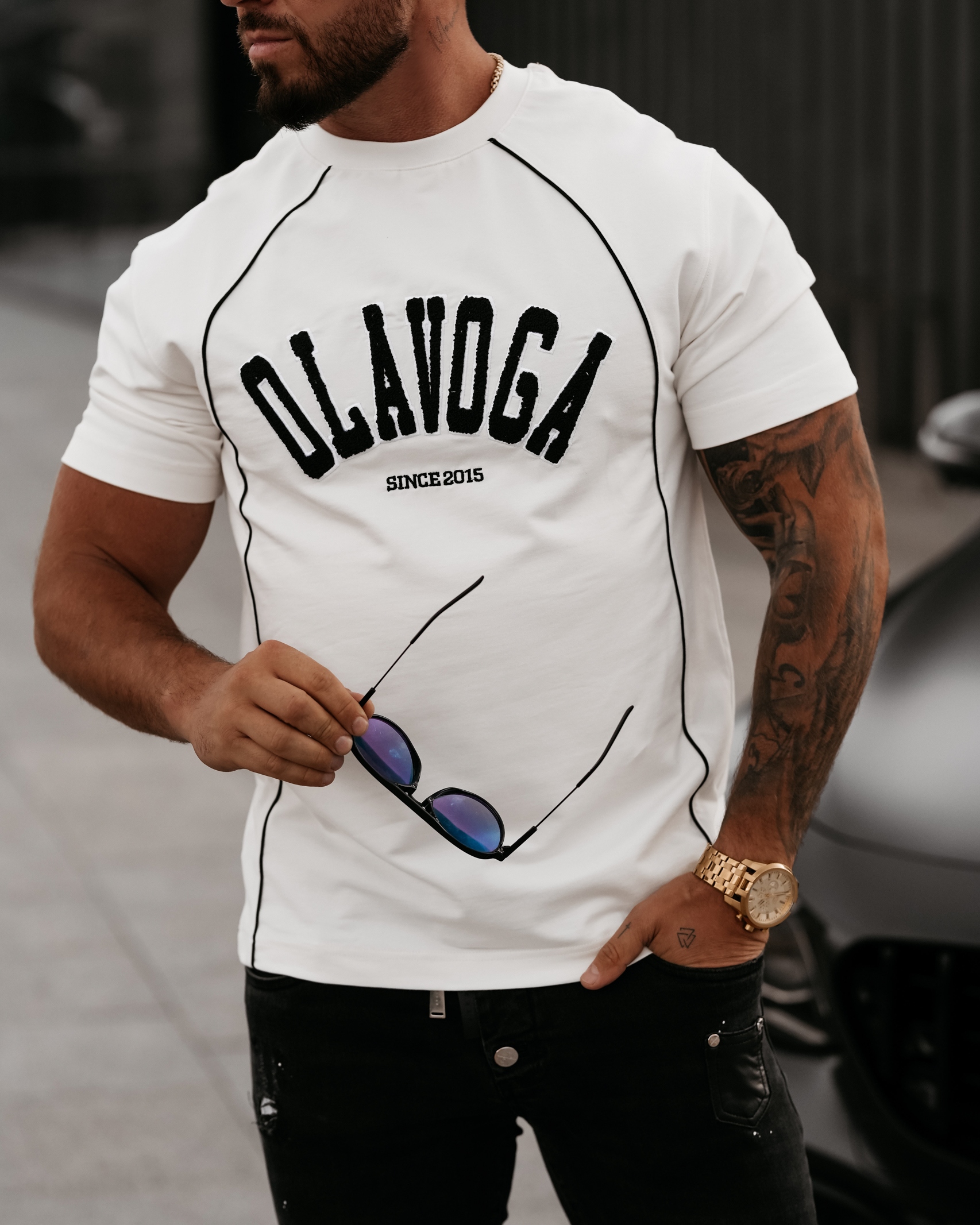 T-shirt męski z lampasami Gordon Ola Voga ecru T-shirt męski z lampasami Gordon Ola Voga ecru