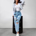 Spodnie mom jeans Mouse Ola Voga niebieskie