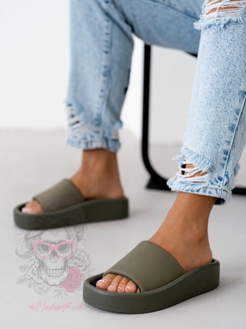 Klapki profilowane Madam Custo khaki