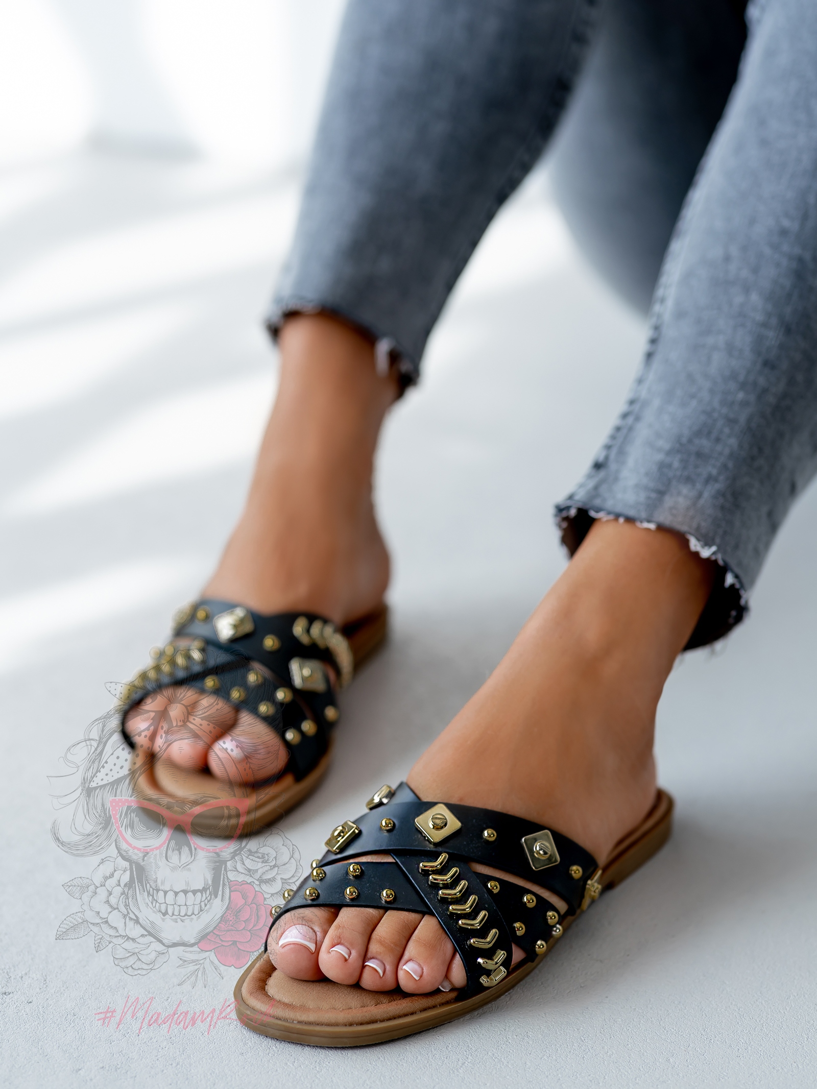 Klapki płaskie Rock Kotor czarne