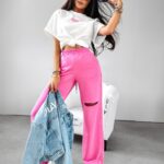 Spodnie damskie dresowe z wycięciem Scarlet Ola Voga różowe