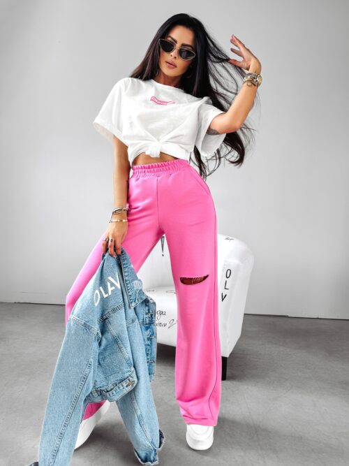 Spodnie damskie dresowe z wycięciem Scarlet Ola Voga różowe