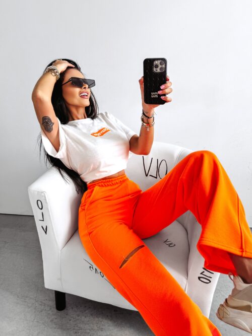 Spodnie damskie dresowe z wycięciem Scarlet Ola Voga pomarańczowe