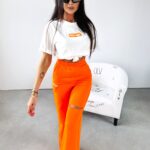 Spodnie damskie dresowe z wycięciem Scarlet Ola Voga pomarańczowe