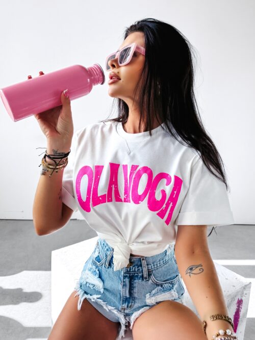 T-shirt oversizowy z logo Valencia Ola Voga ecru