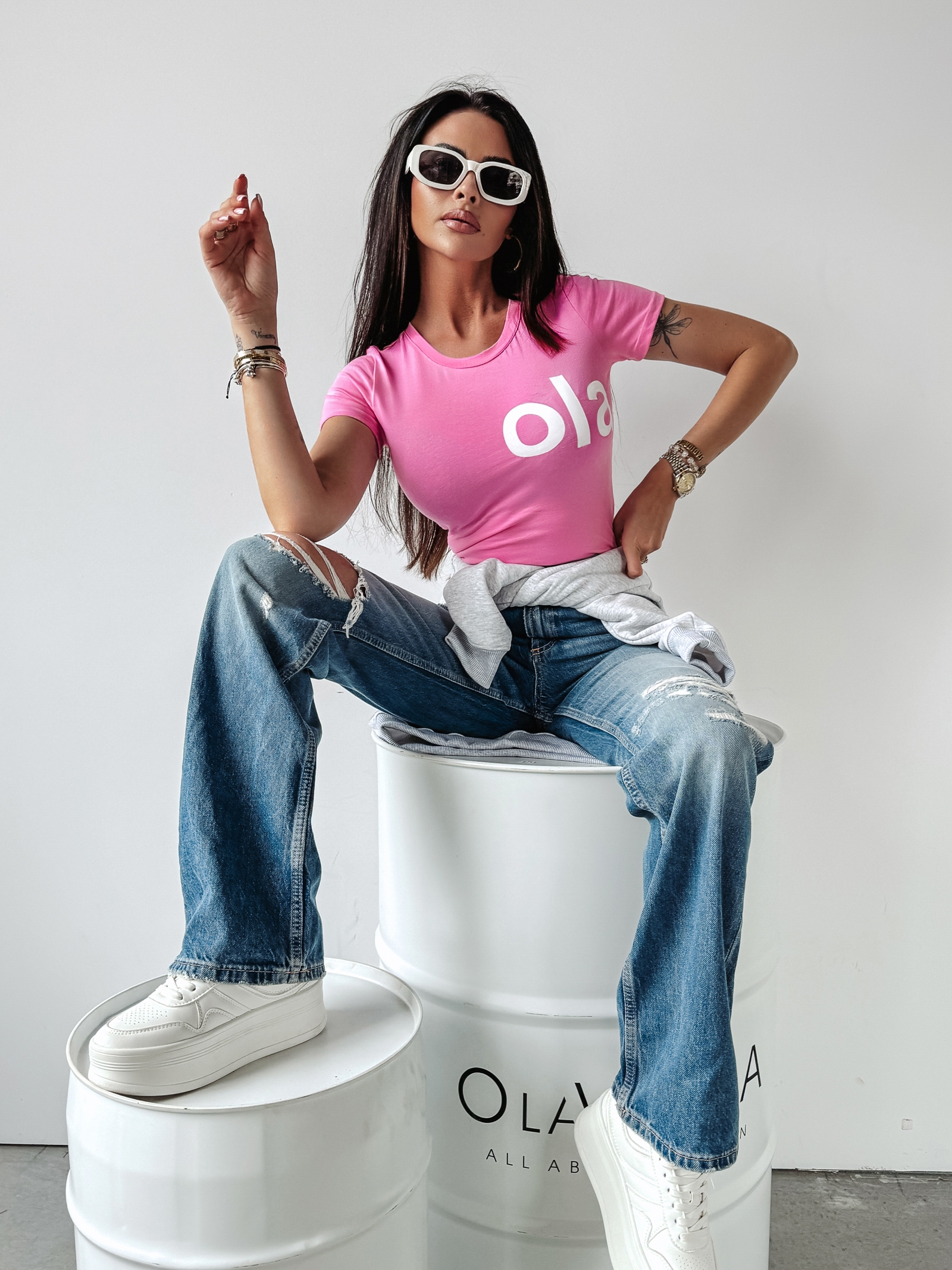 T-shirt dopasowany Estera Ola Voga różowy