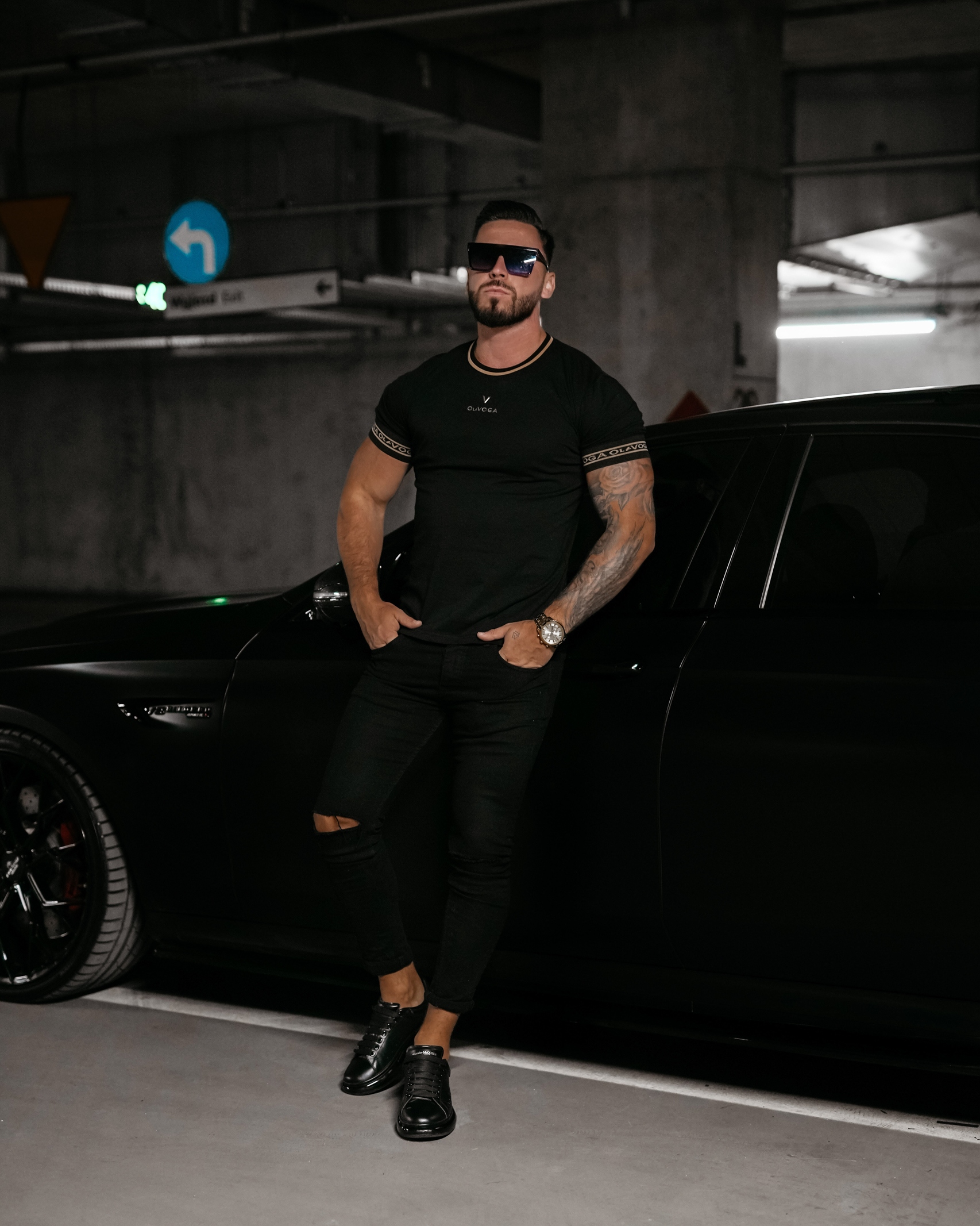 T-shirt męski slim fit SLS Ola Voga czarny T-shirt męski slim fit SLS Ola Voga czarny