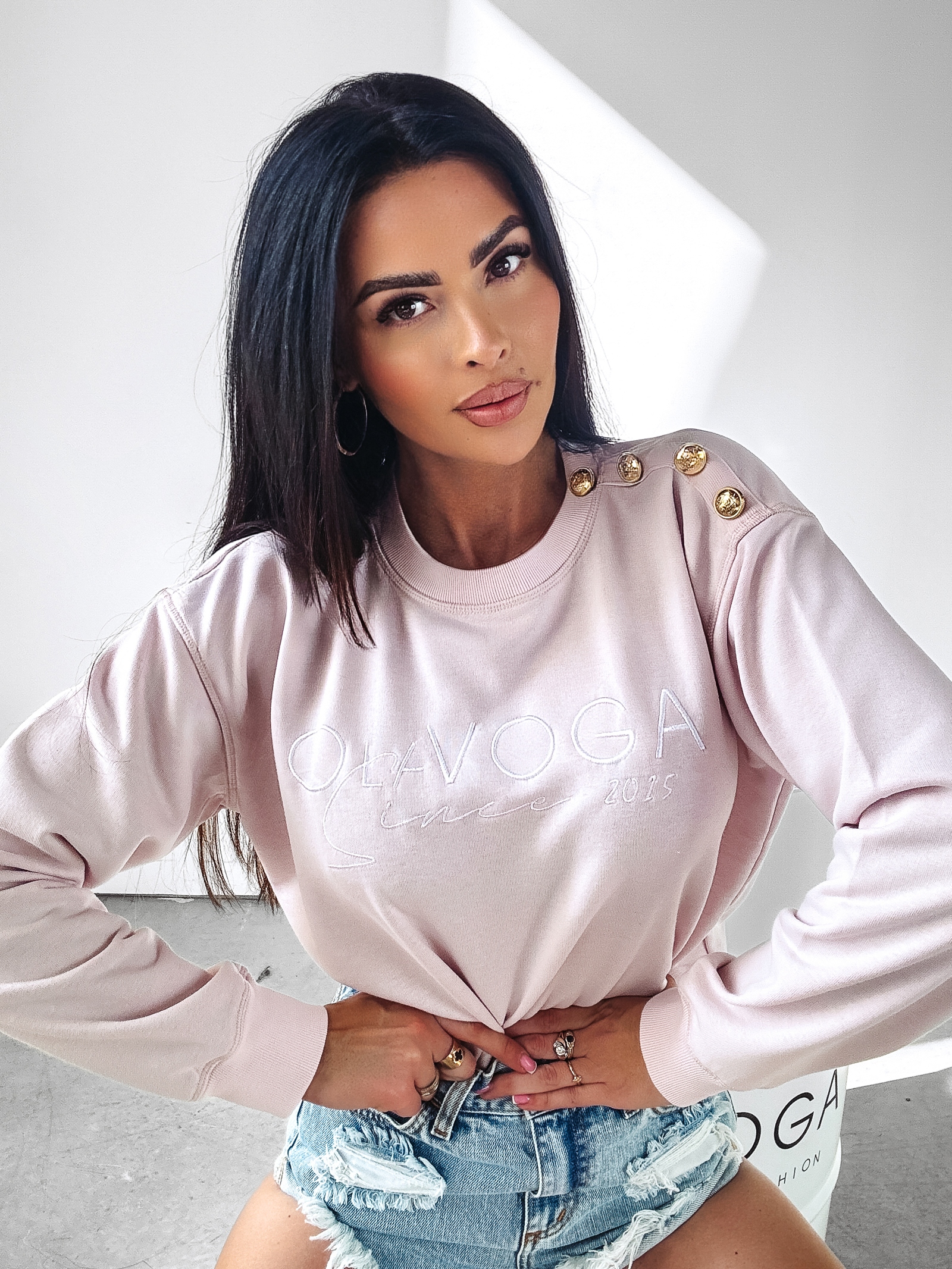 Bluza z haftem Lena Ola Voga pudrowa