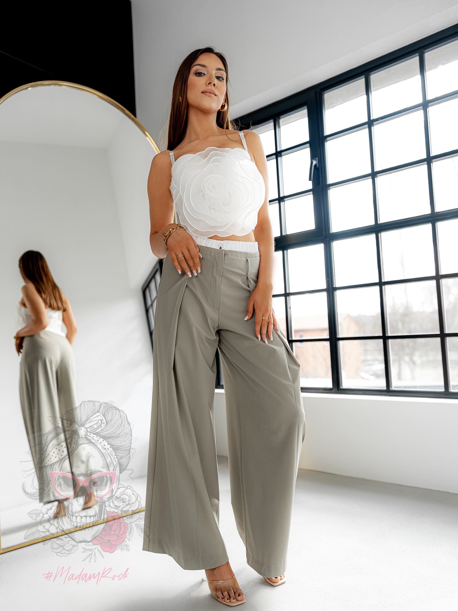 Spodnie szerokie Laver khaki