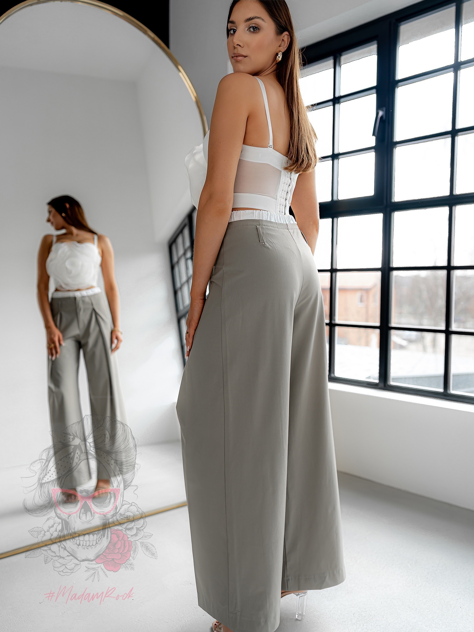 Spodnie szerokie Laver khaki