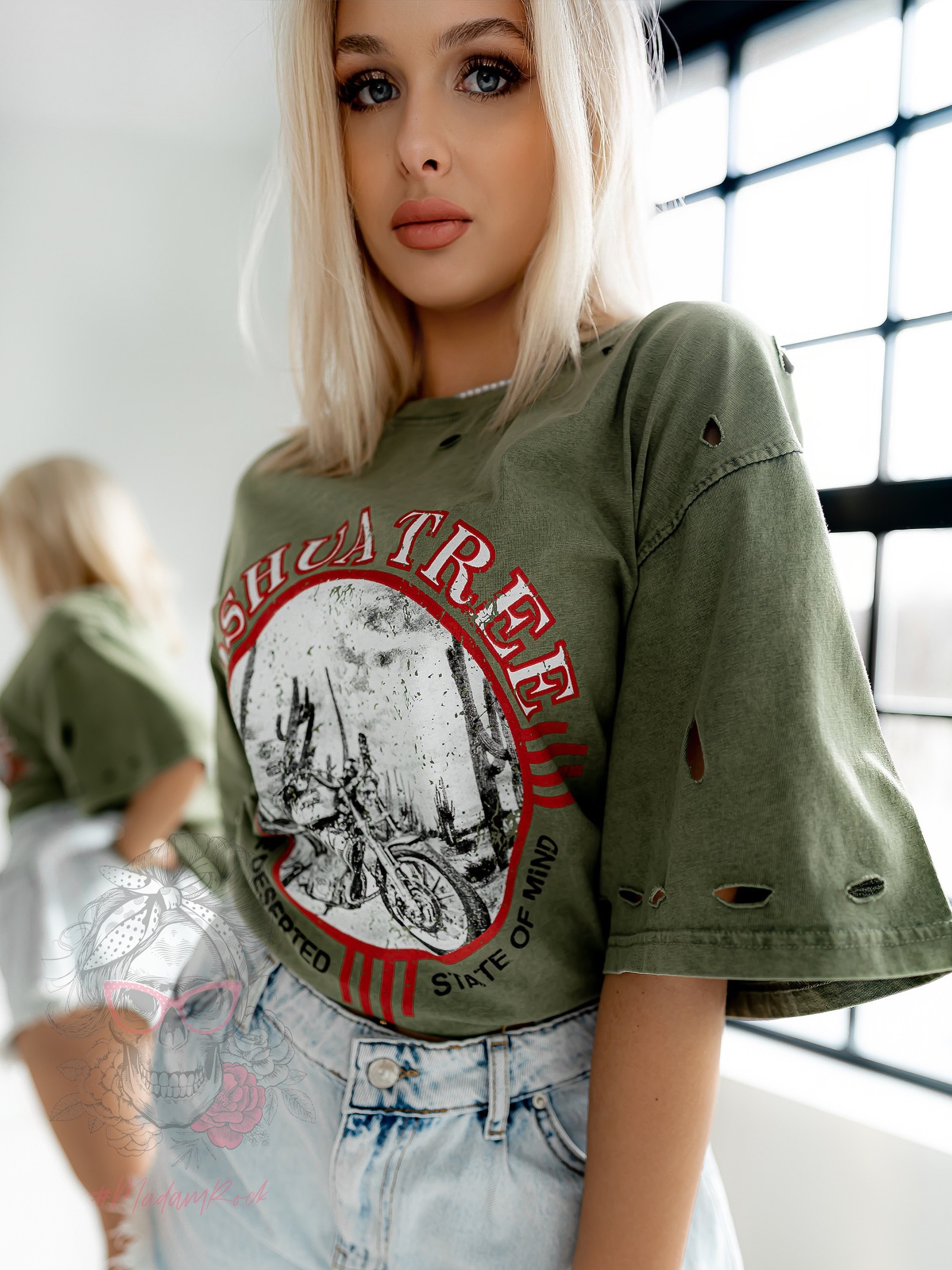 T-shirt dekatyzowany Harley khaki