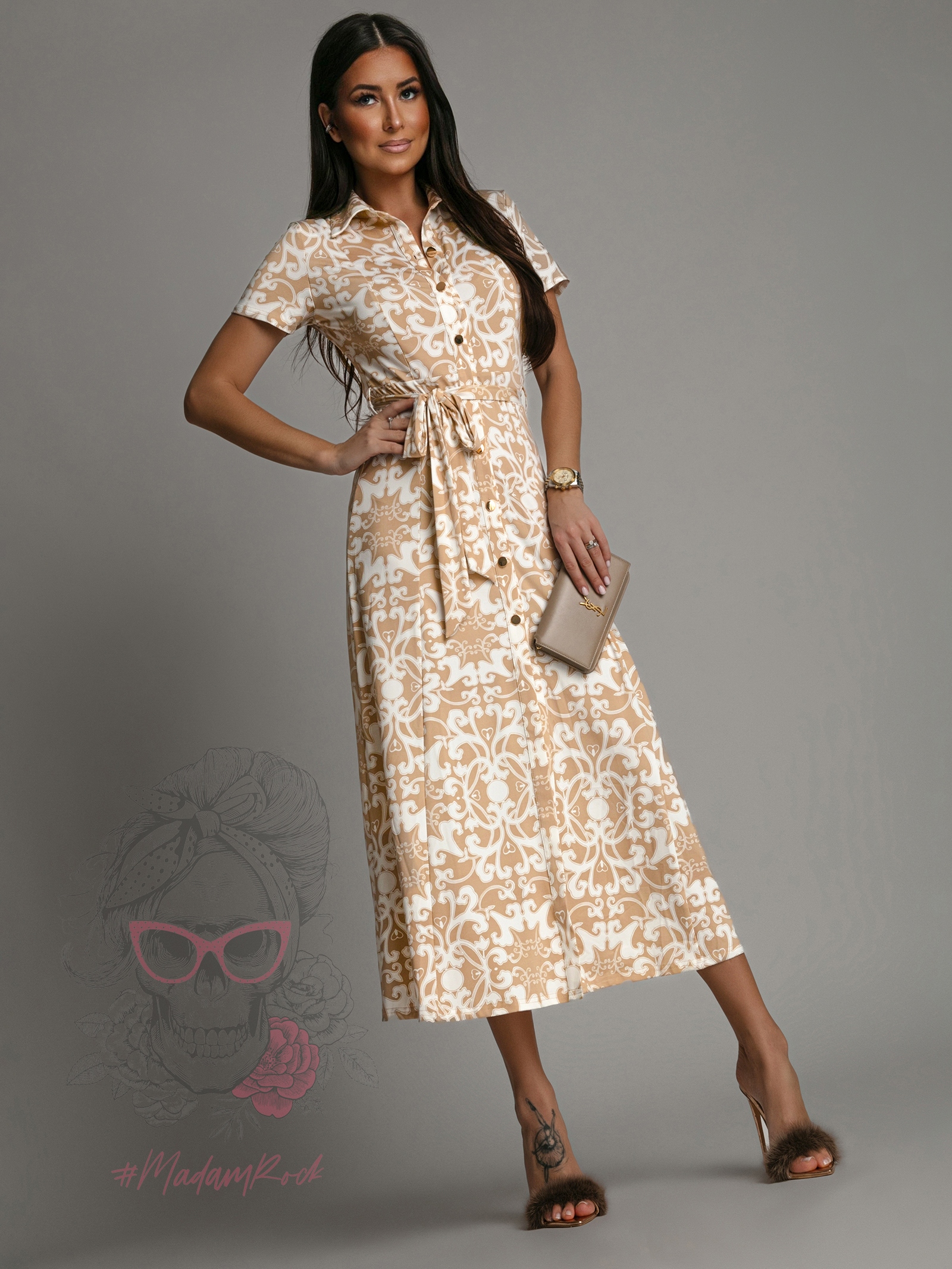 Sukienka elastyczna 7/8 Hipnosa biało - beżowa