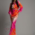 Komplet satynowy Solt pomarańczowo-różowy