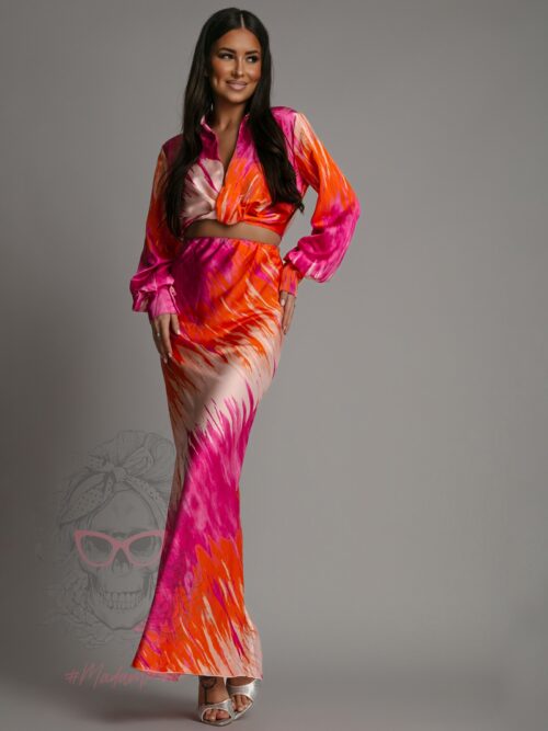 Komplet satynowy Solt pomarańczowo-różowy