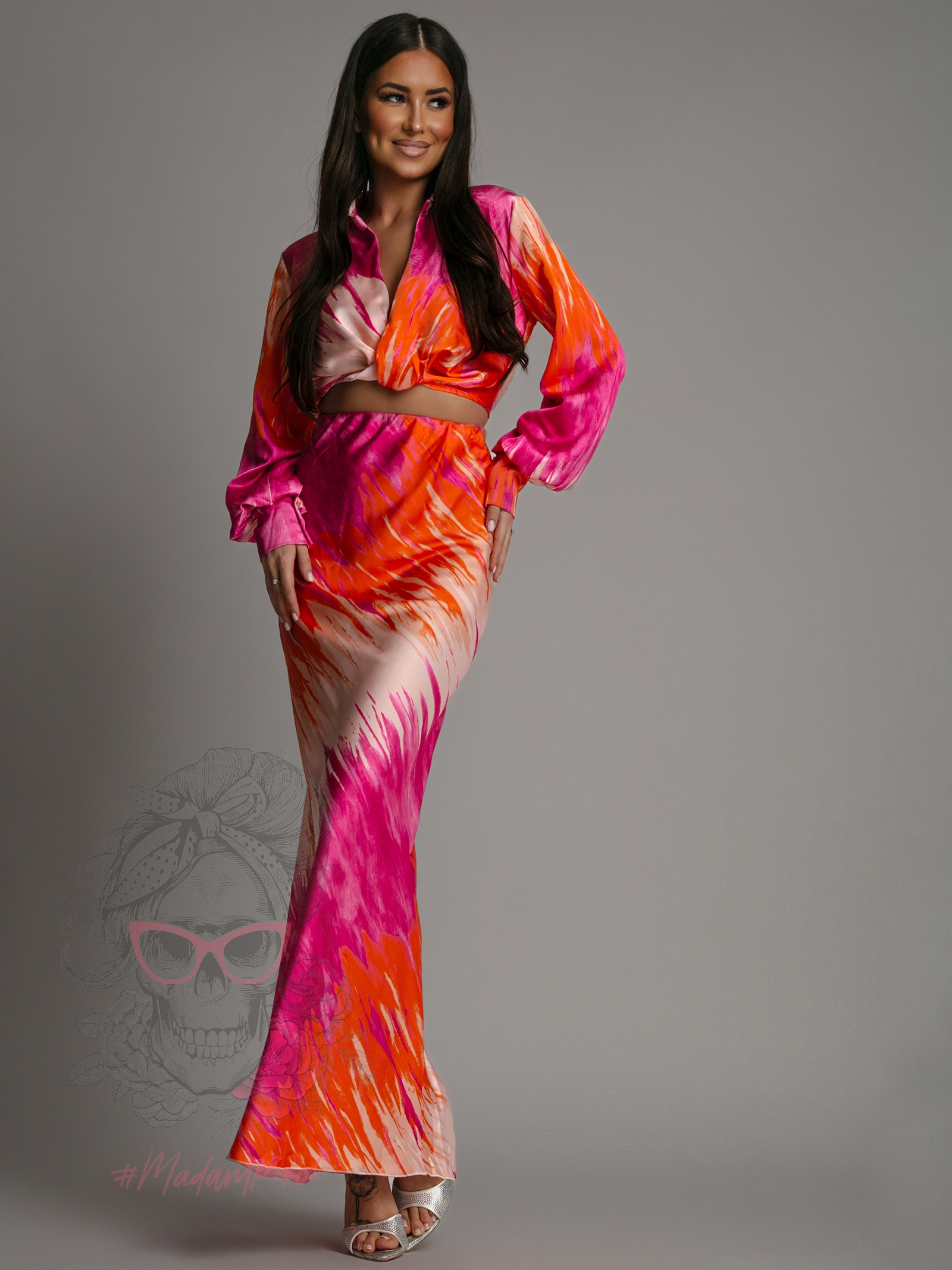 Komplet satynowy Solt pomarańczowo-różowy