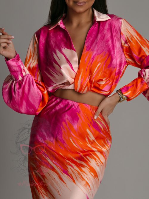 Komplet satynowy Solt pomarańczowo-różowy