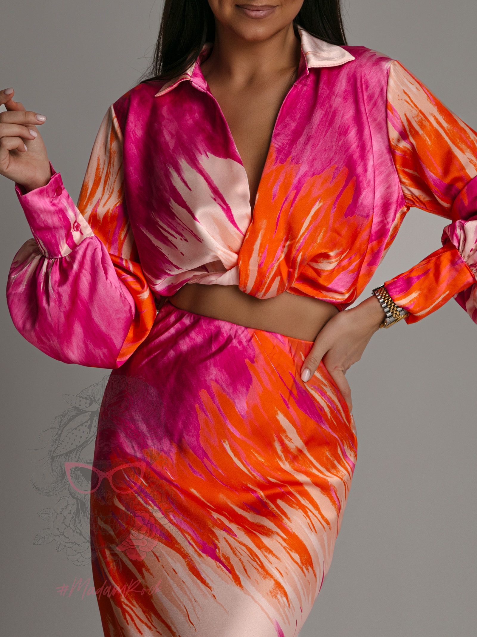 Komplet satynowy Solt pomarańczowo-różowy