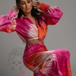 Komplet satynowy Solt pomarańczowo-różowy