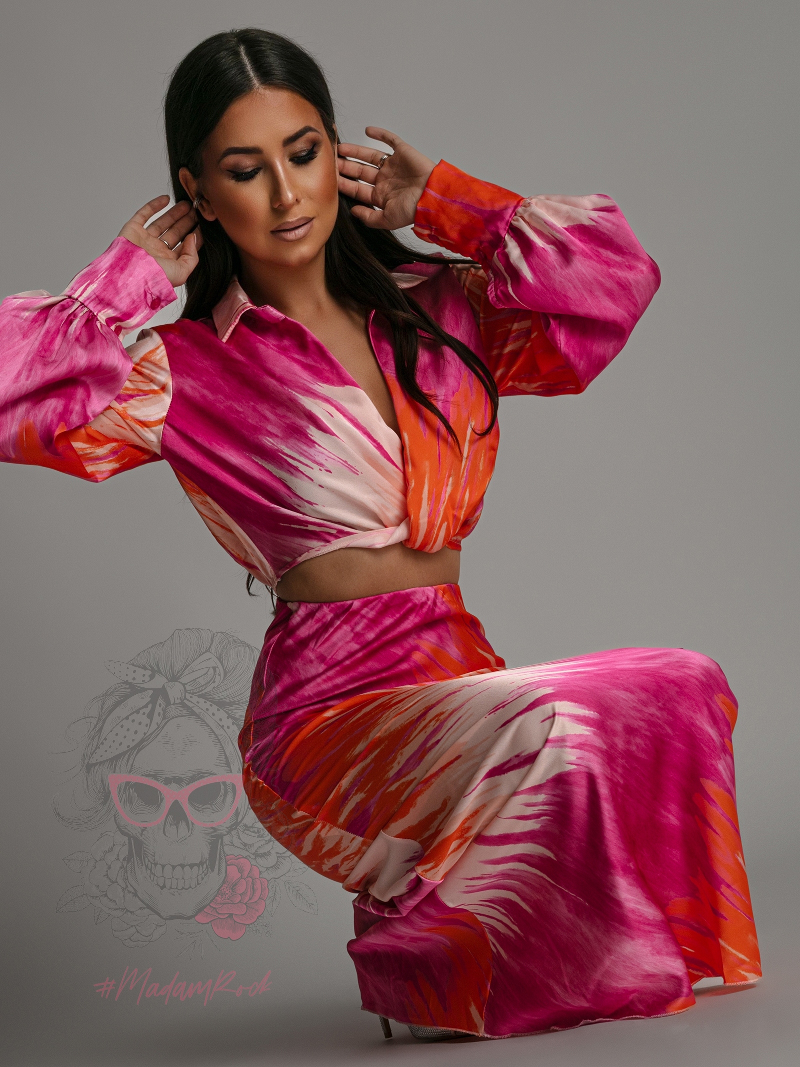 Komplet satynowy Solt pomarańczowo-różowy