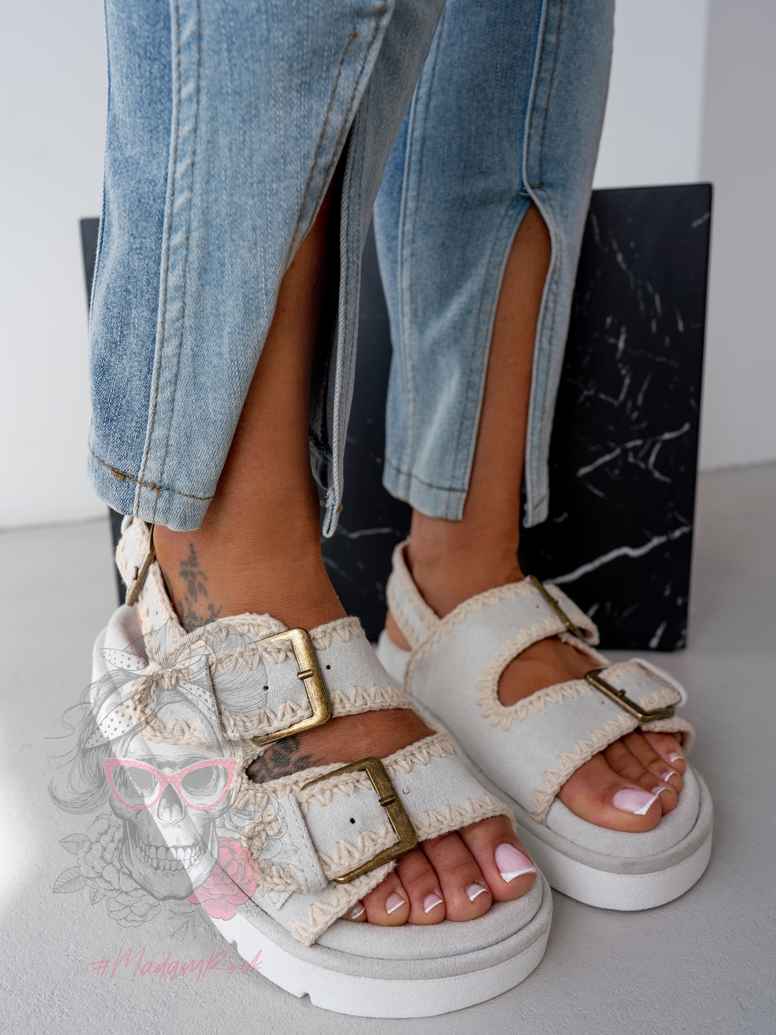 Sandały boho Madam Cherio szare