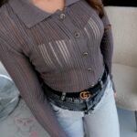 Bluzka ażurowa zapinana Zago grafitowa