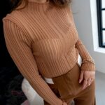 Bluzka prążkowana półtransparentna Fiper karmelowa