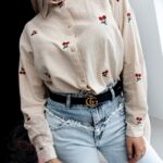 Koszula płócienna z wisienkami Cherry beżowa