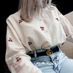 Koszula płócienna z wisienkami Cherry beżowa