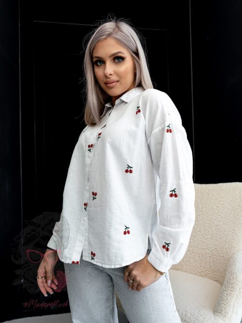 Koszula płócienna z wisienkami Cherry biała