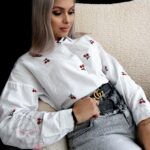 Koszula płócienna z wisienkami Cherry biała