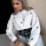 Koszula płócienna z wisienkami Cherry biała