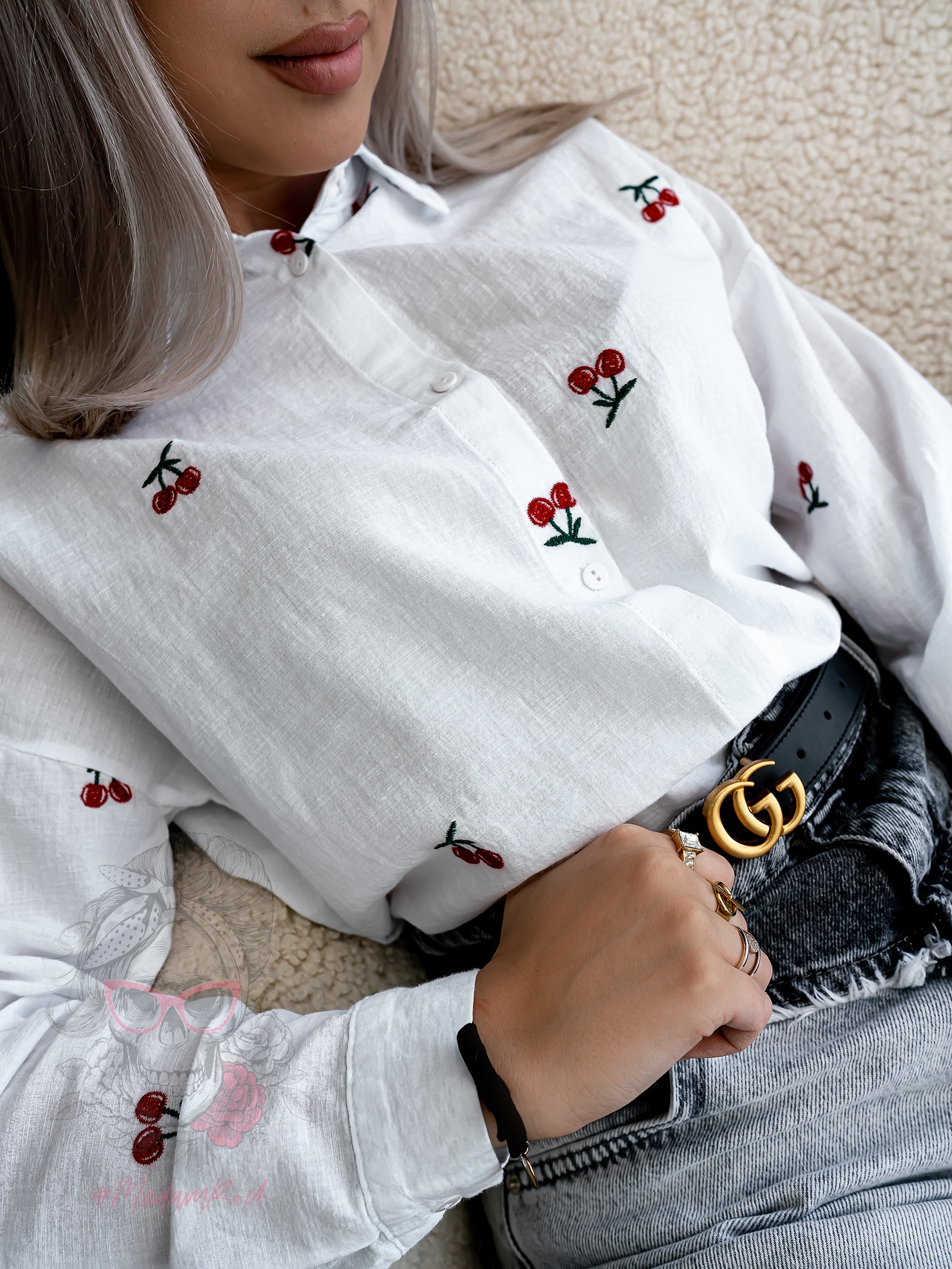 Koszula płócienna z wisienkami Cherry biała