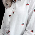 Koszula płócienna z wisienkami Cherry biała