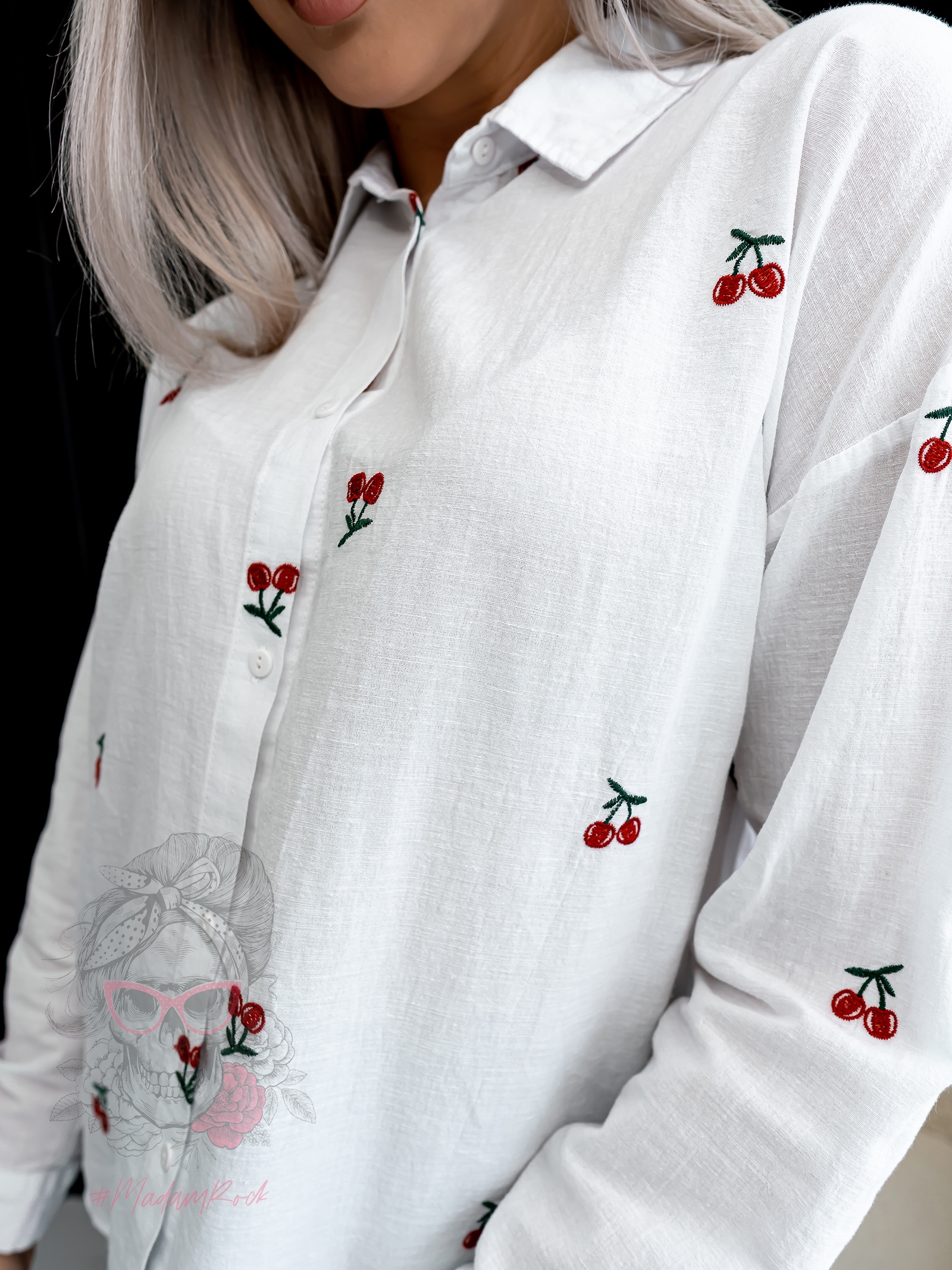 Koszula płócienna z wisienkami Cherry biała