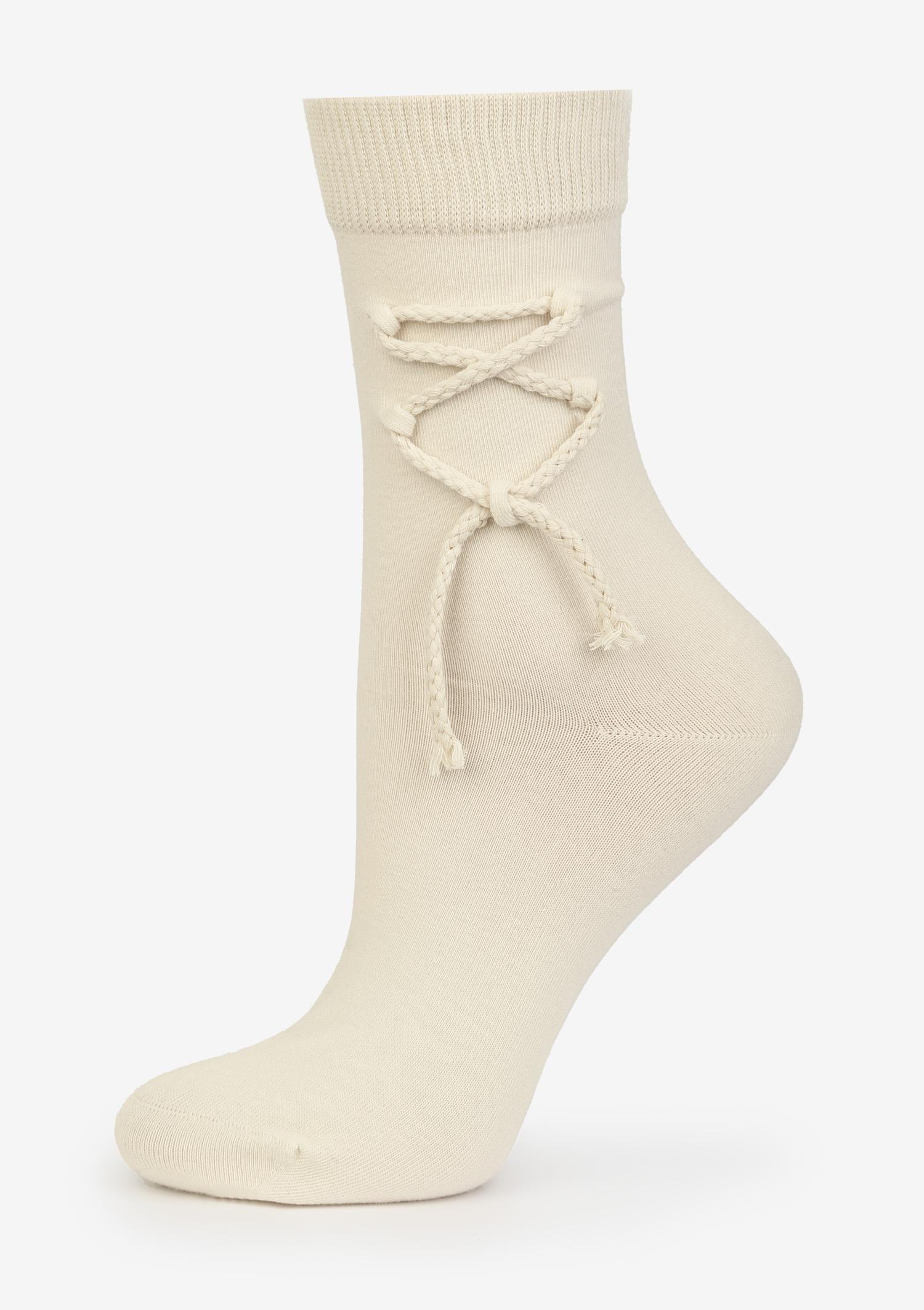 Skarpetki damskie z plecionką ecru