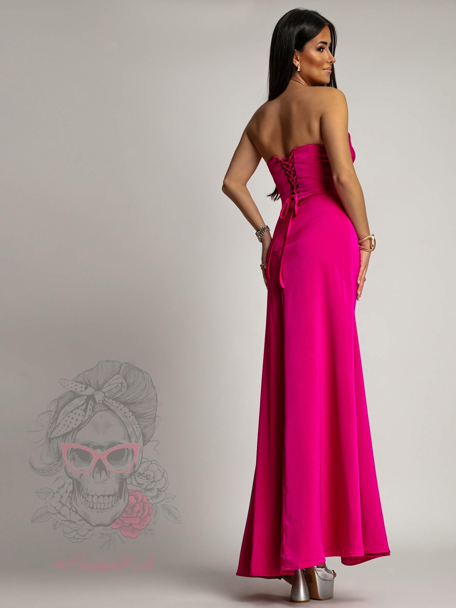 Sukienka satynowa maxi NB Portos amarantowa