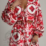 Komplet letni we wzory NB Lowar biało-koralowy