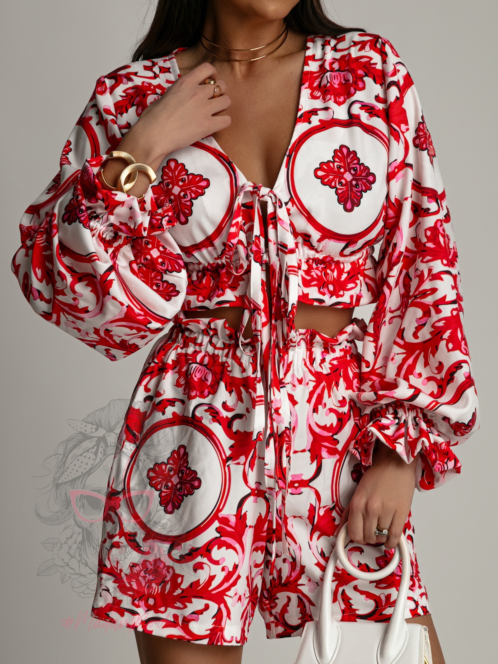 Komplet letni we wzory NB Lowar biało-koralowy Komplet letni we wzory NB Lowar biało-koralowy