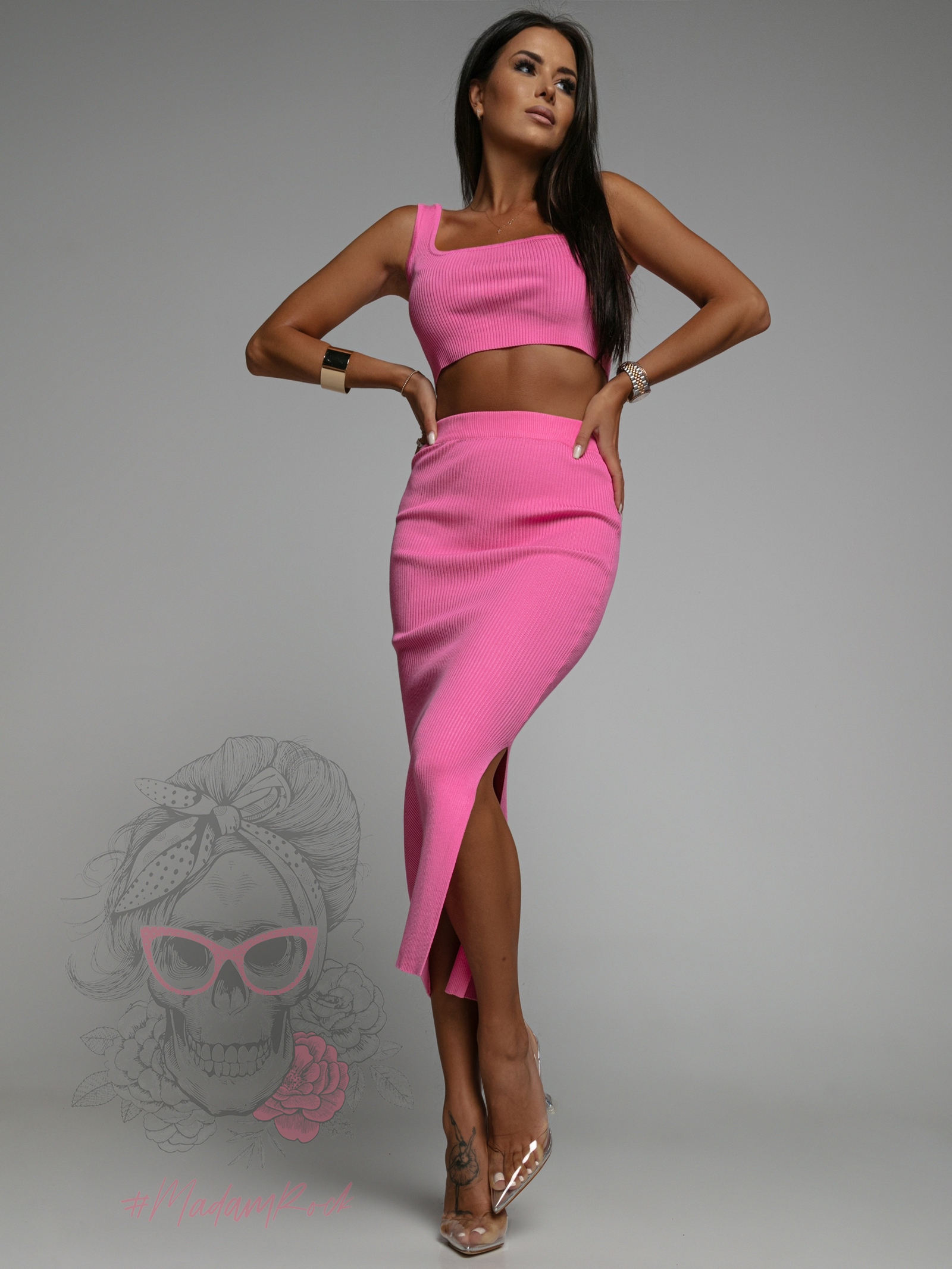 Komplet prążkowany Camelies różowy