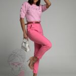 Spodnie eleganckie z wysokim stanem Sitrus słodkie różowe