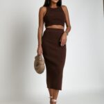 Komplet prążkowany Duett brązowy