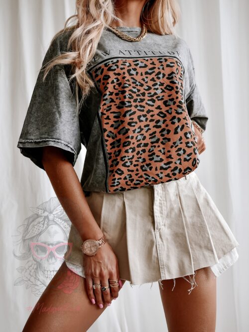 T-shirt dekatyzowany New Attitude szary w panterkę