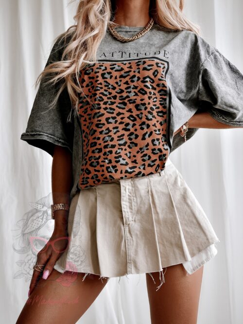 T-shirt dekatyzowany New Attitude szary w panterkę