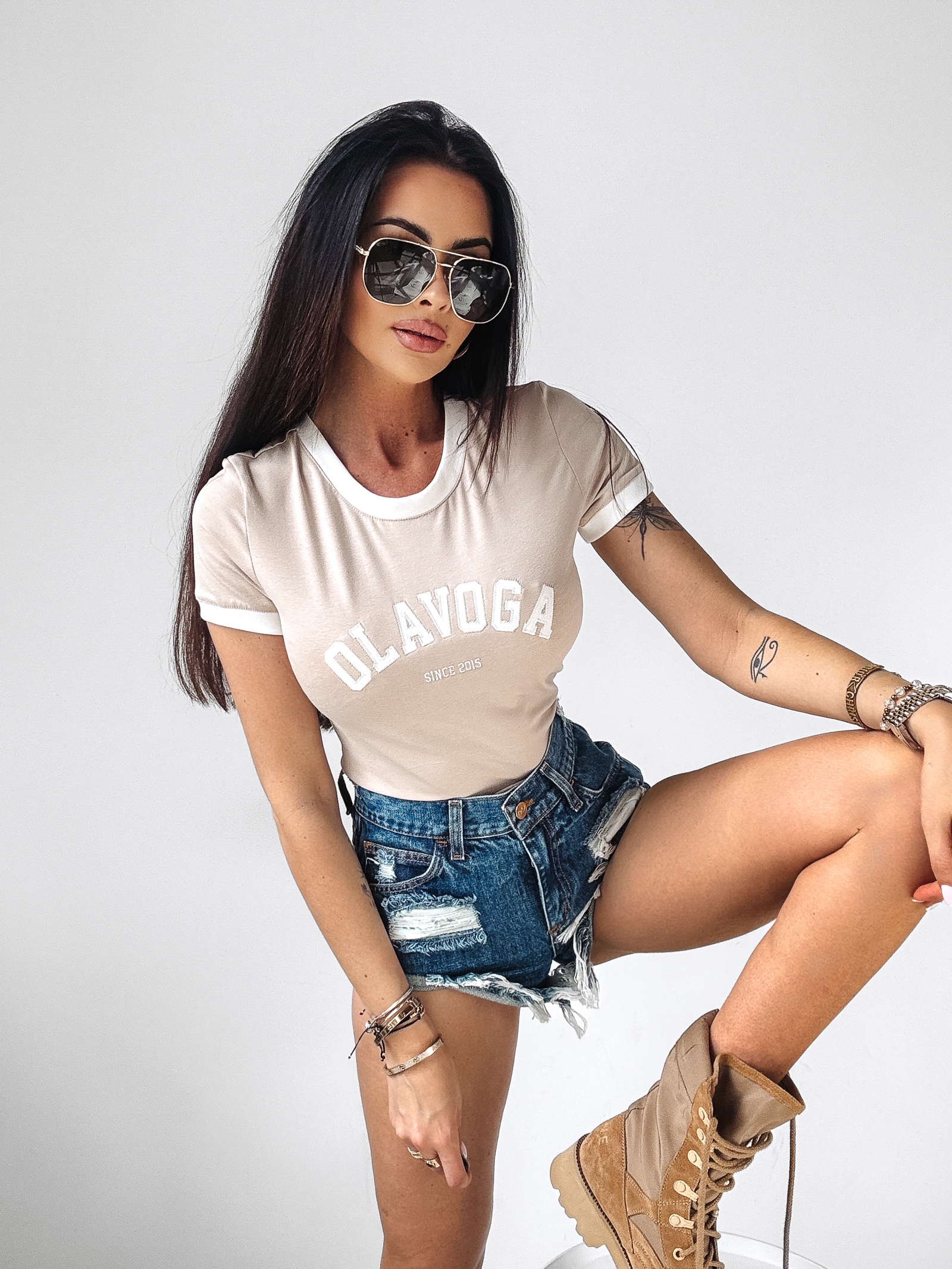 T-shirt dopasowany Ford Ola Voga beżowy T-shirt dopasowany Ford Ola Voga beżowy