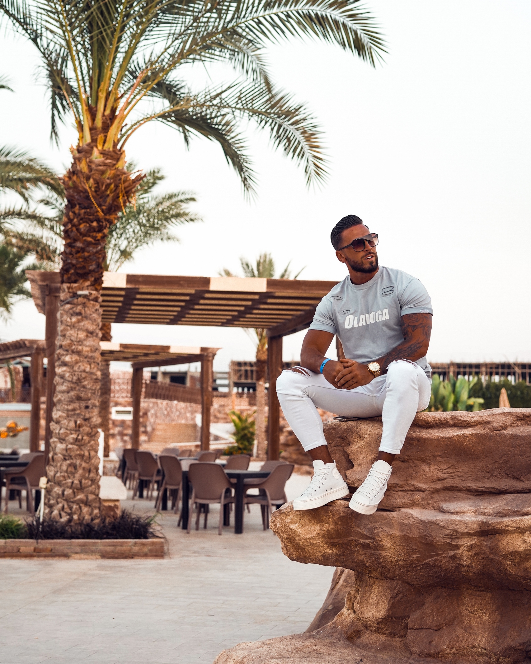 T-shirt męski z rozcięciami XYZ Ola Voga j.szary