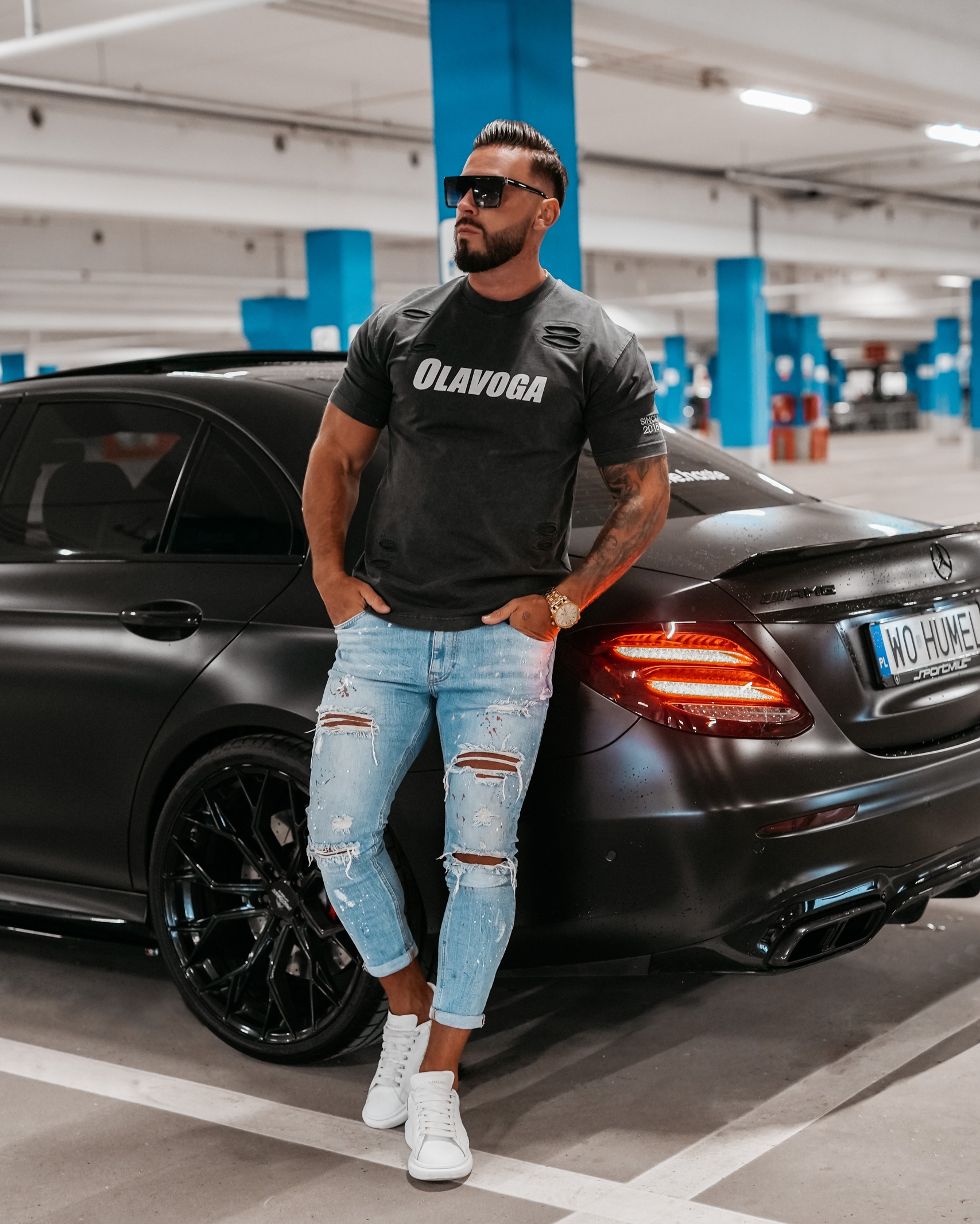 T-shirt męski z rozcięciami XYZ Ola Voga c.szary