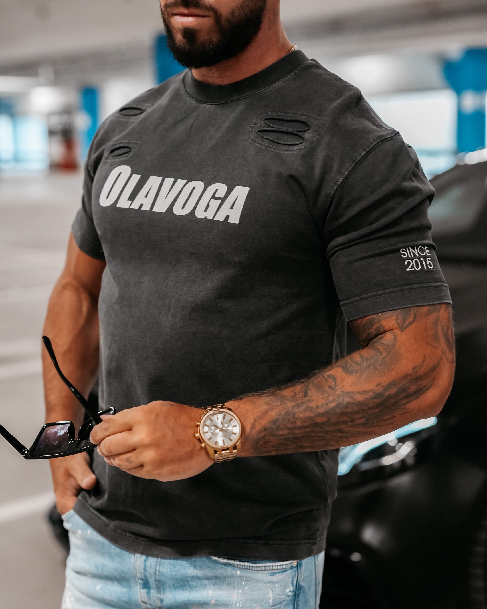 T-shirt męski z rozcięciami XYZ Ola Voga c.szary