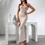 Sukienka elastyczna Maxi MIDNIGHT Ola Voga beżowa