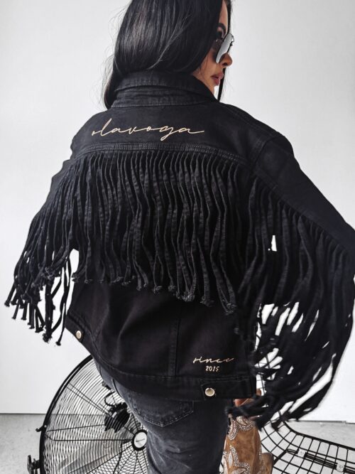 Kurtka jeansowa z frędzlami SANIL Ola Voga czarna